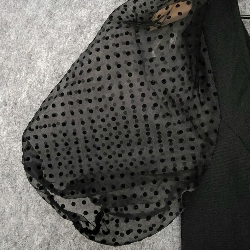 Haute Monde Dress Womens M Black Swiss Dot Puff Sleeve Bodycon Mini - Picture 4 of 12